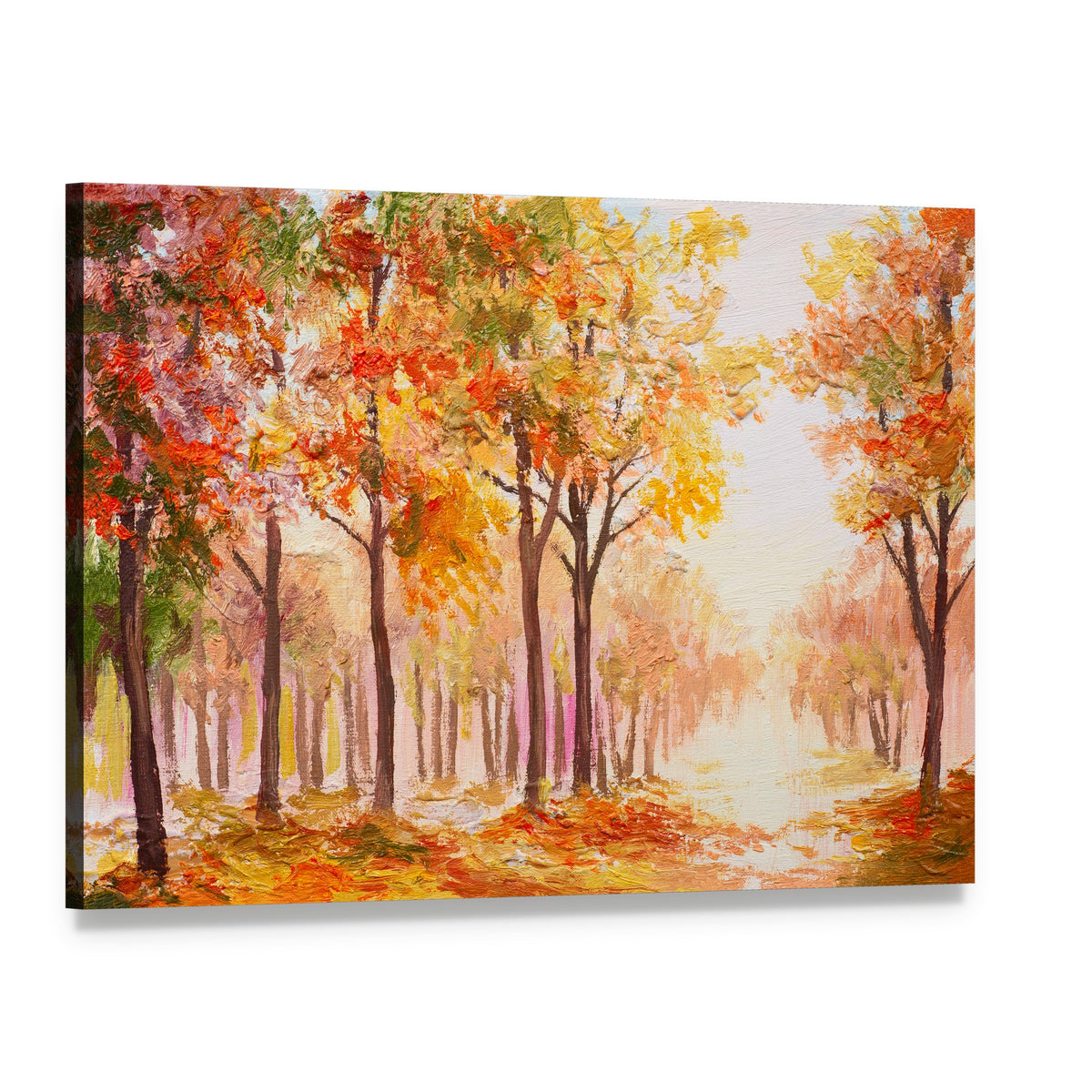 Colorful Autumn Forest Trees Canvas Wall Art, single panel gallery wrapped canvas, angled product view
