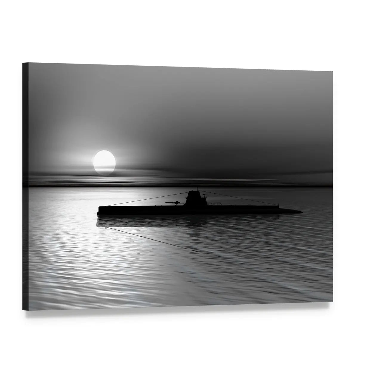 Submarine Silhouette on Calm Sea Canvas Wall Art, single panel gallery wrapped canvas, angled product view