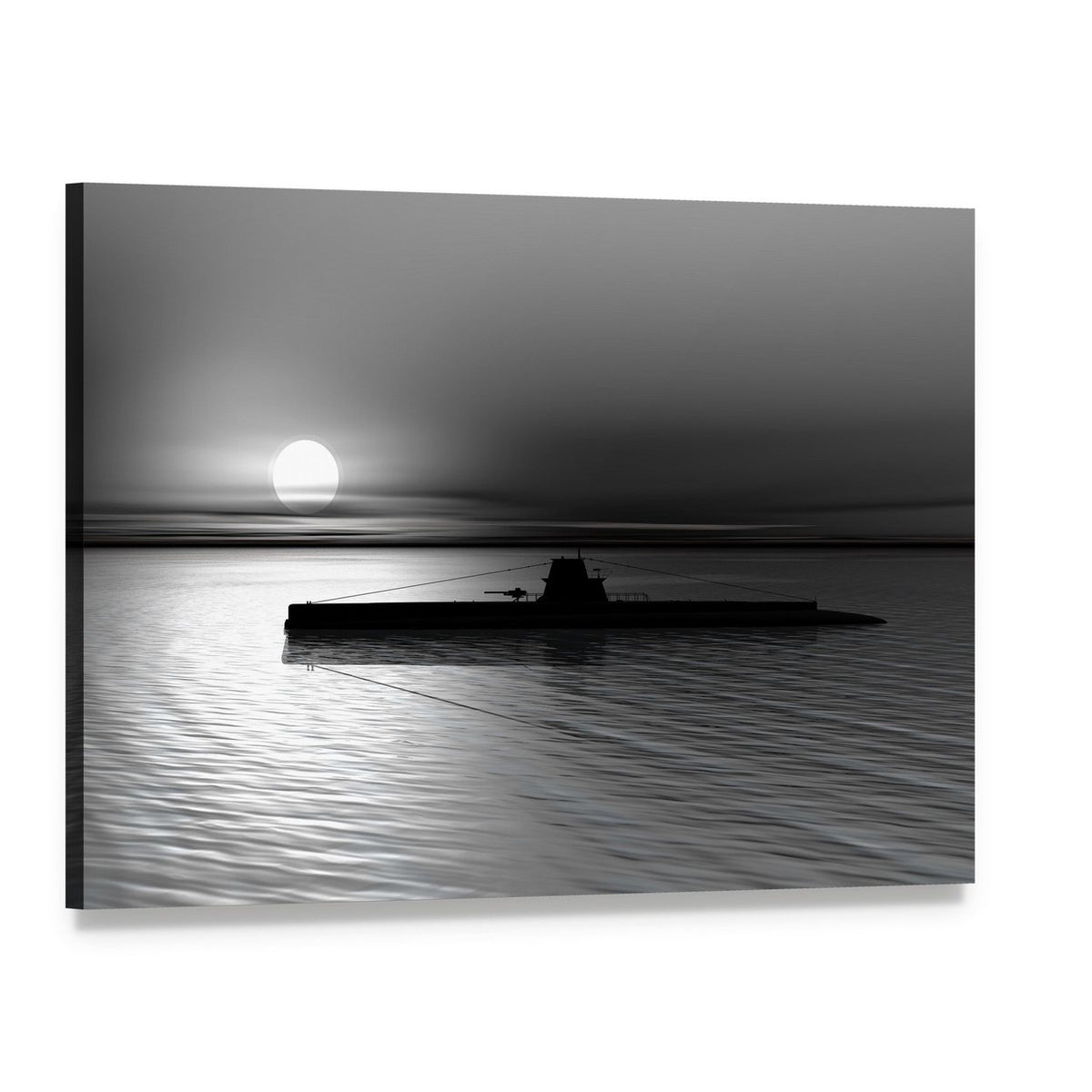 Submarine Sunset Reflection Canvas Wall Art, single panel gallery wrapped canvas, angled product view