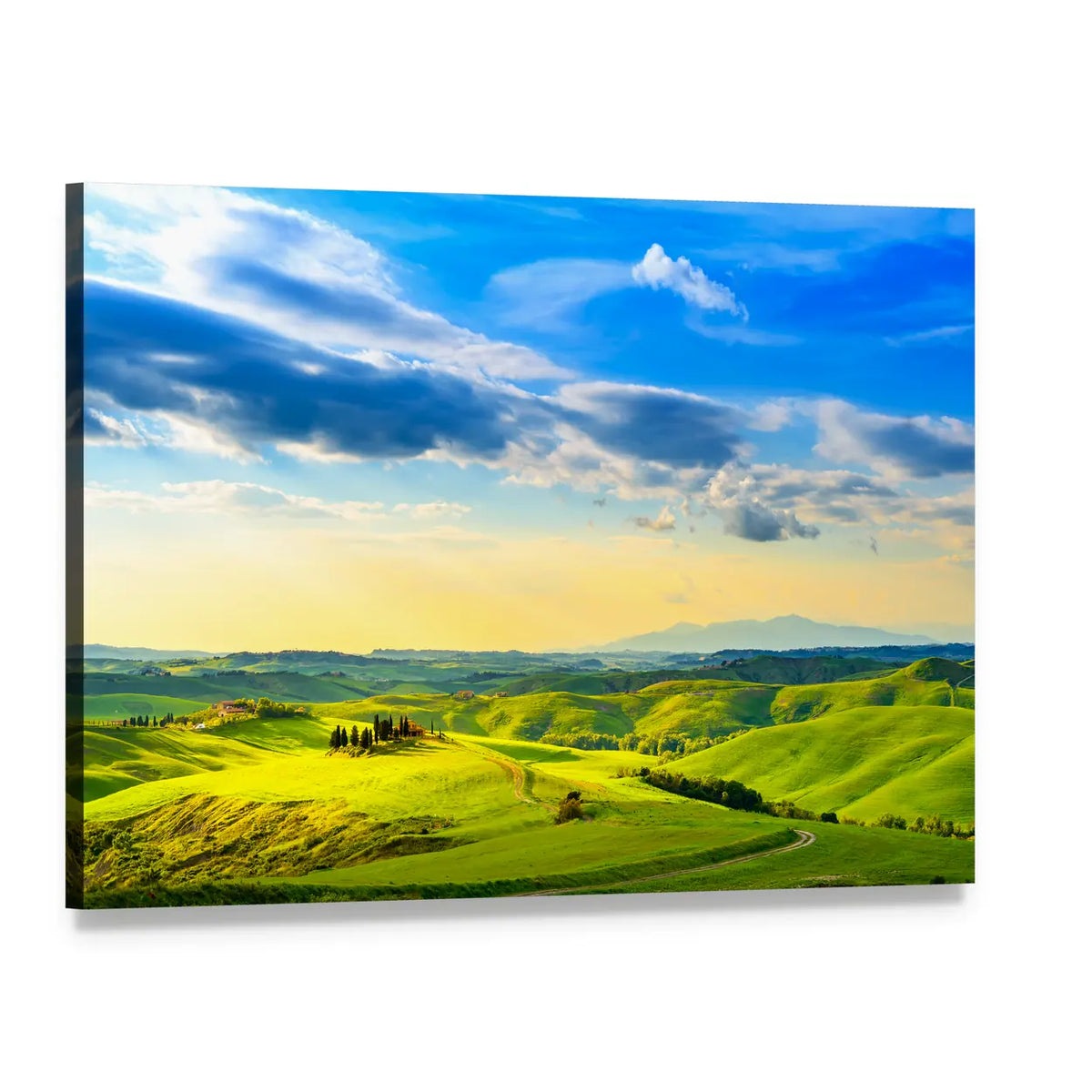 Tuscany Rolling Hills Farmhouse Canvas Wall Art, single panel gallery wrapped canvas, angled product view