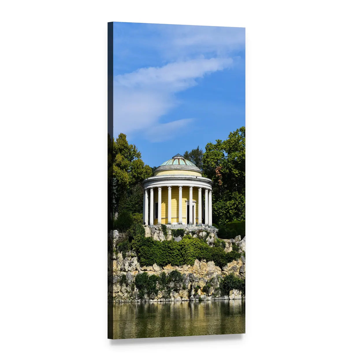Pavilion Park with Lake Vertical Canvas Wall Art, 1 panel 1 Vertical layout gallery wrapped canvas set, angled product view