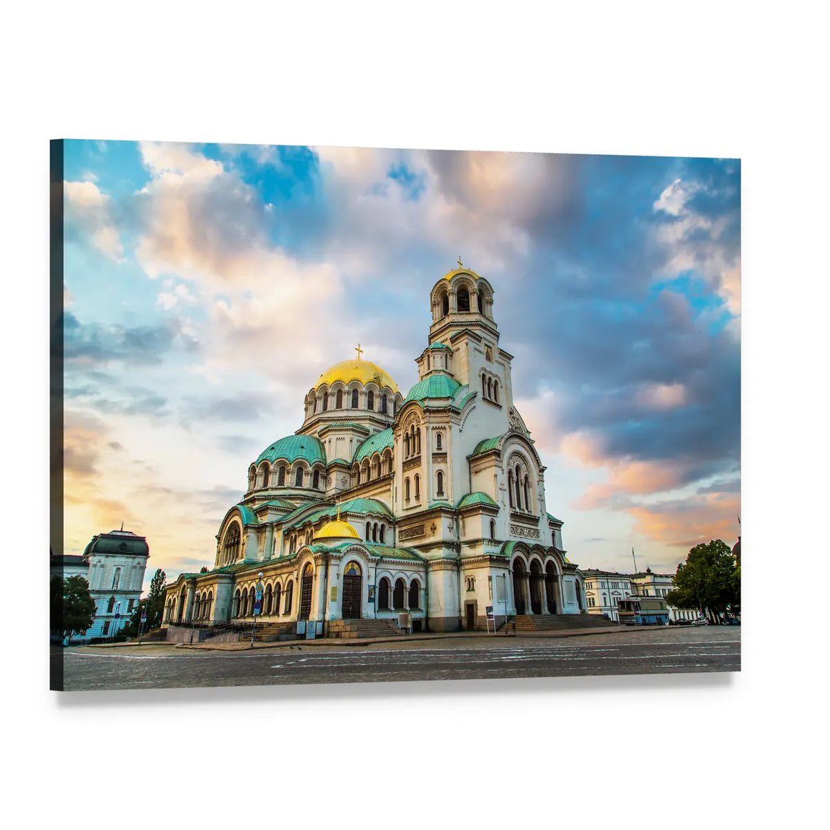 St Alexander Nevsky Cathedral at Sunset Canvas Wall Art, single panel gallery wrapped canvas, angled product view