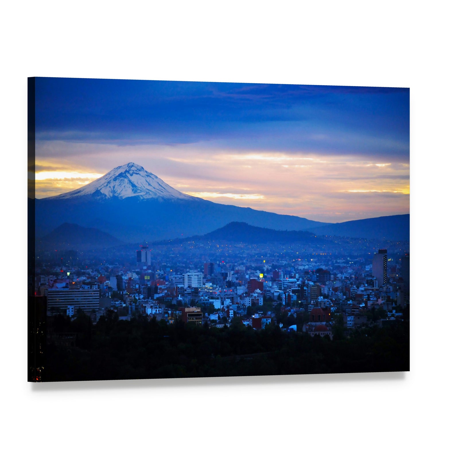 Popocatépetl Volcano at Dusk Canvas Wall Art, single panel gallery wrapped canvas, angled product view