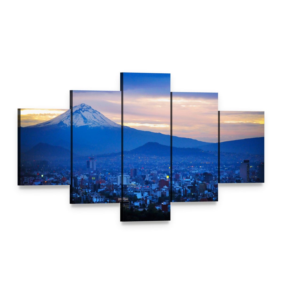 Popocatépetl Volcano at Dusk Canvas Wall Art, 5 panel 5 Star layout gallery wrapped canvas set, angled product view