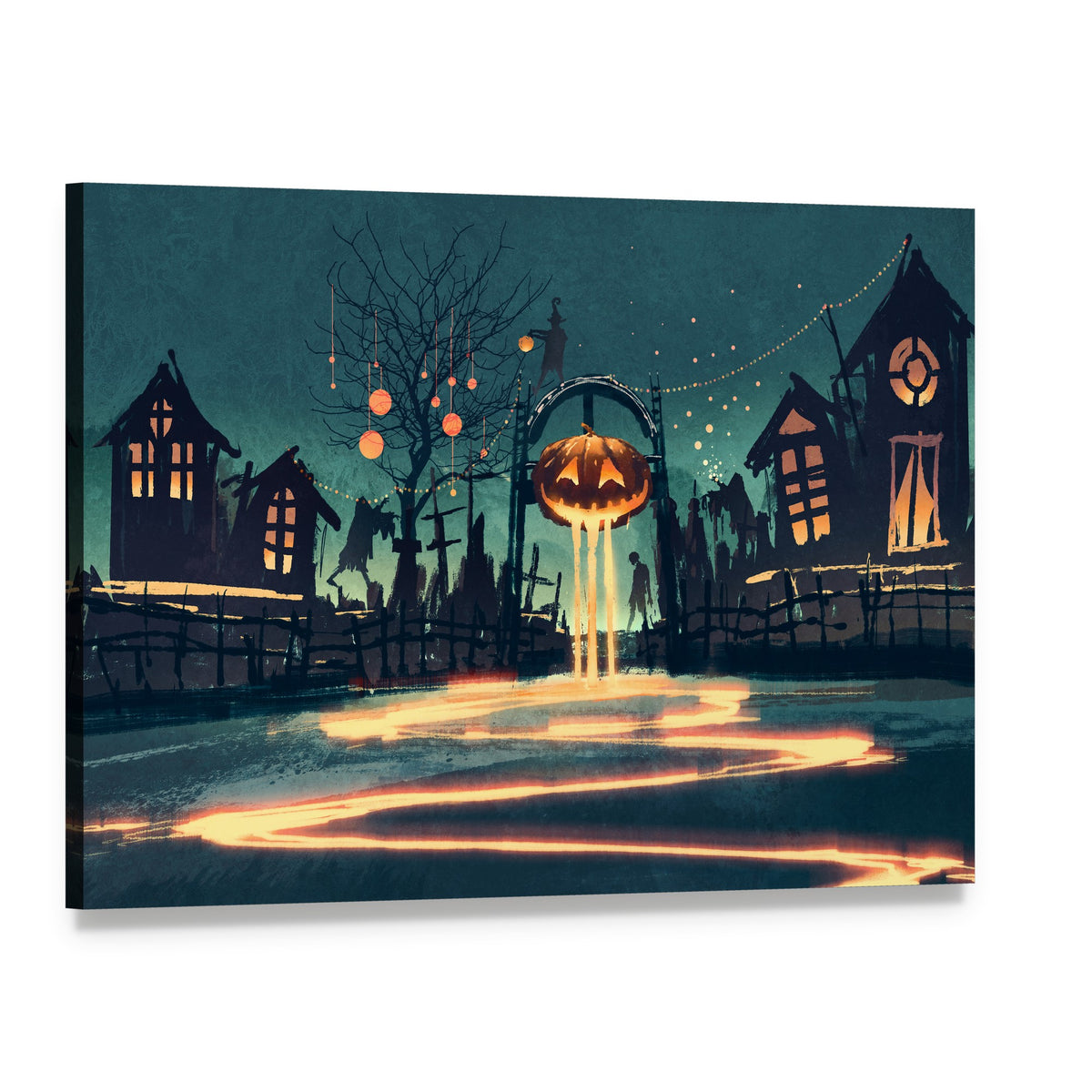 Halloween Night Canvas Wall Art, single panel gallery wrapped canvas, angled product view