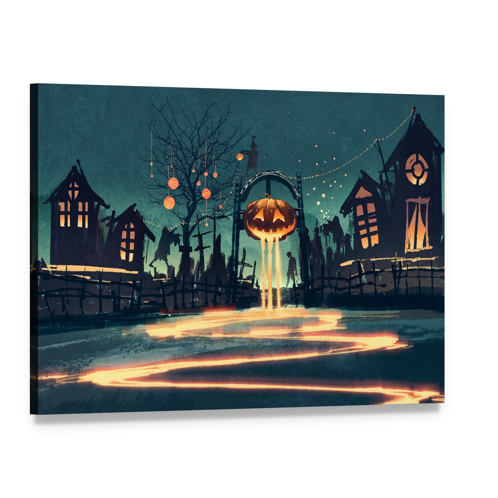 Halloween Night Canvas Wall Art, single panel gallery wrapped canvas, angled product view