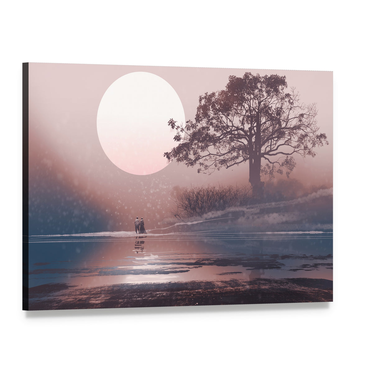 Love Couple in Winter Landscape Canvas Wall Art, single panel gallery wrapped canvas, angled product view