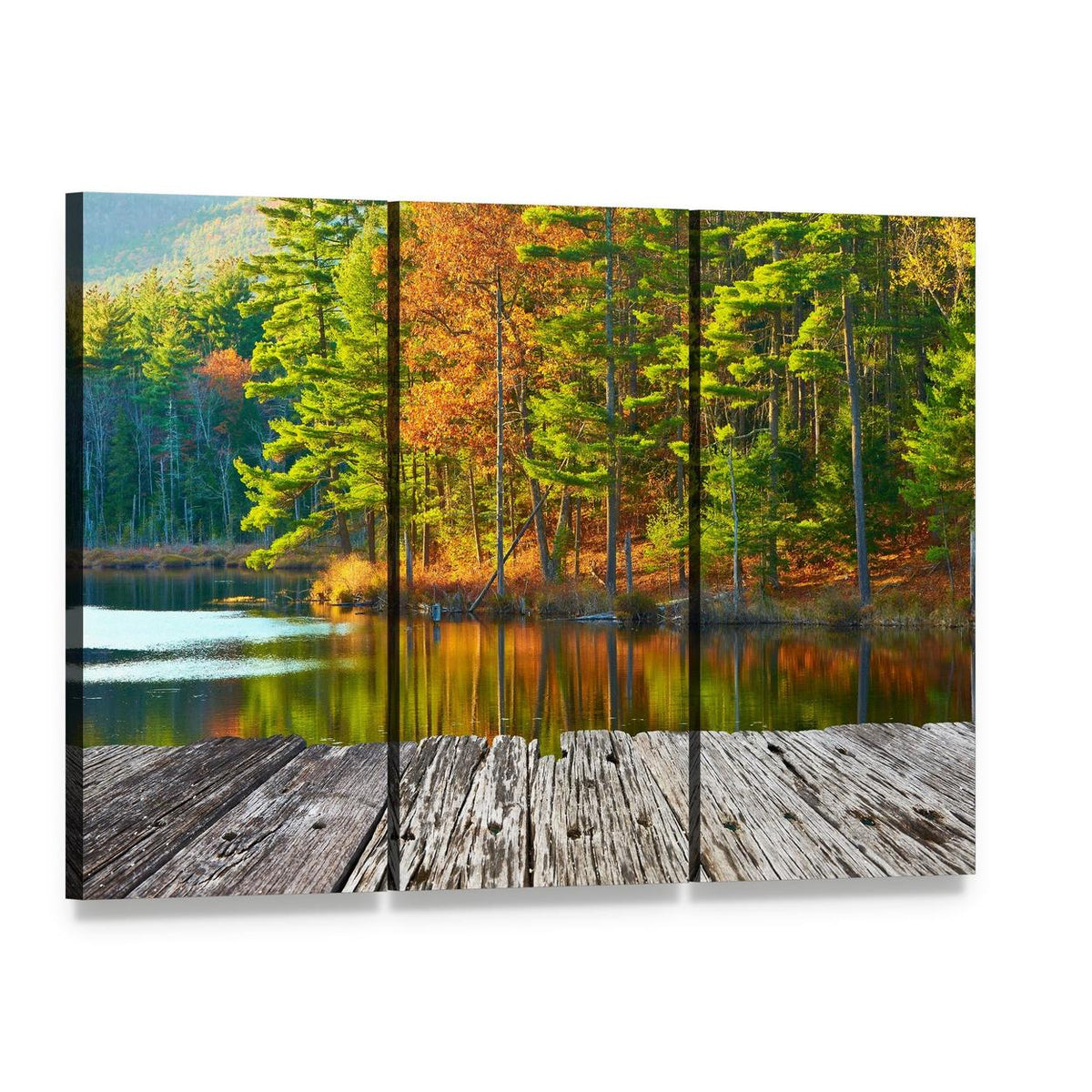 Pond in White Mountain Canvas Wall Art, 3 panel 3 Horizontal layout gallery wrapped canvas set, angled product view
