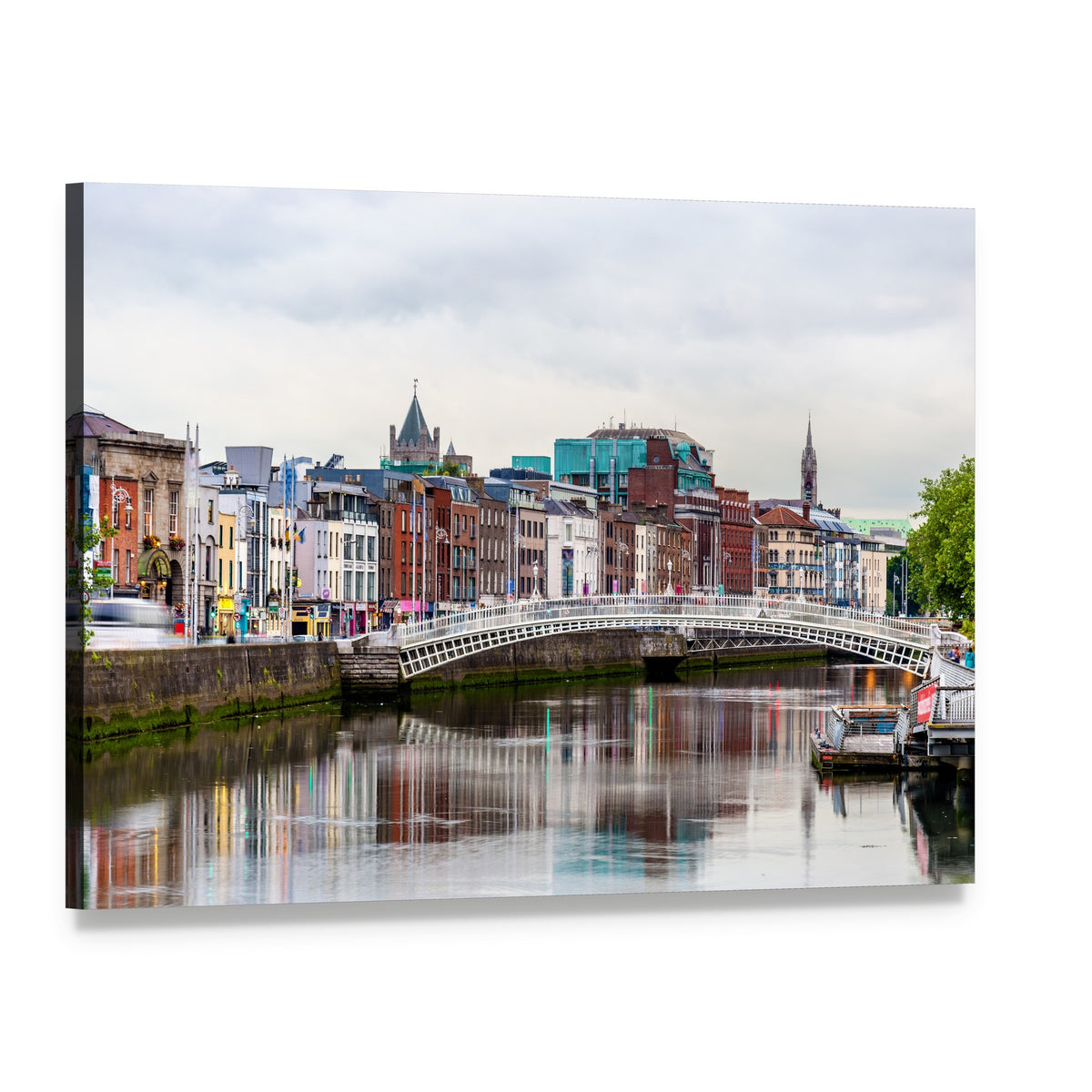 Ha'penny Bridge Over Dublin River Canvas Wall Art, single panel gallery wrapped canvas, angled product view