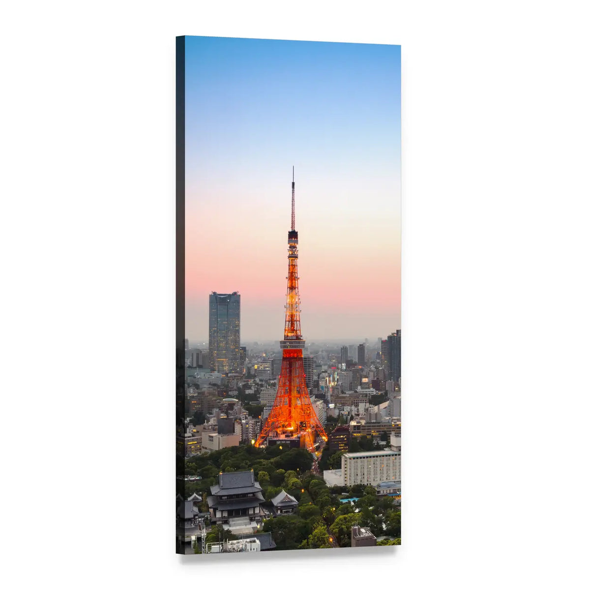 Tokyo City Skyline at Dusk Vertical Canvas Wall Art, 1 panel 1 Vertical layout gallery wrapped canvas set, angled product view