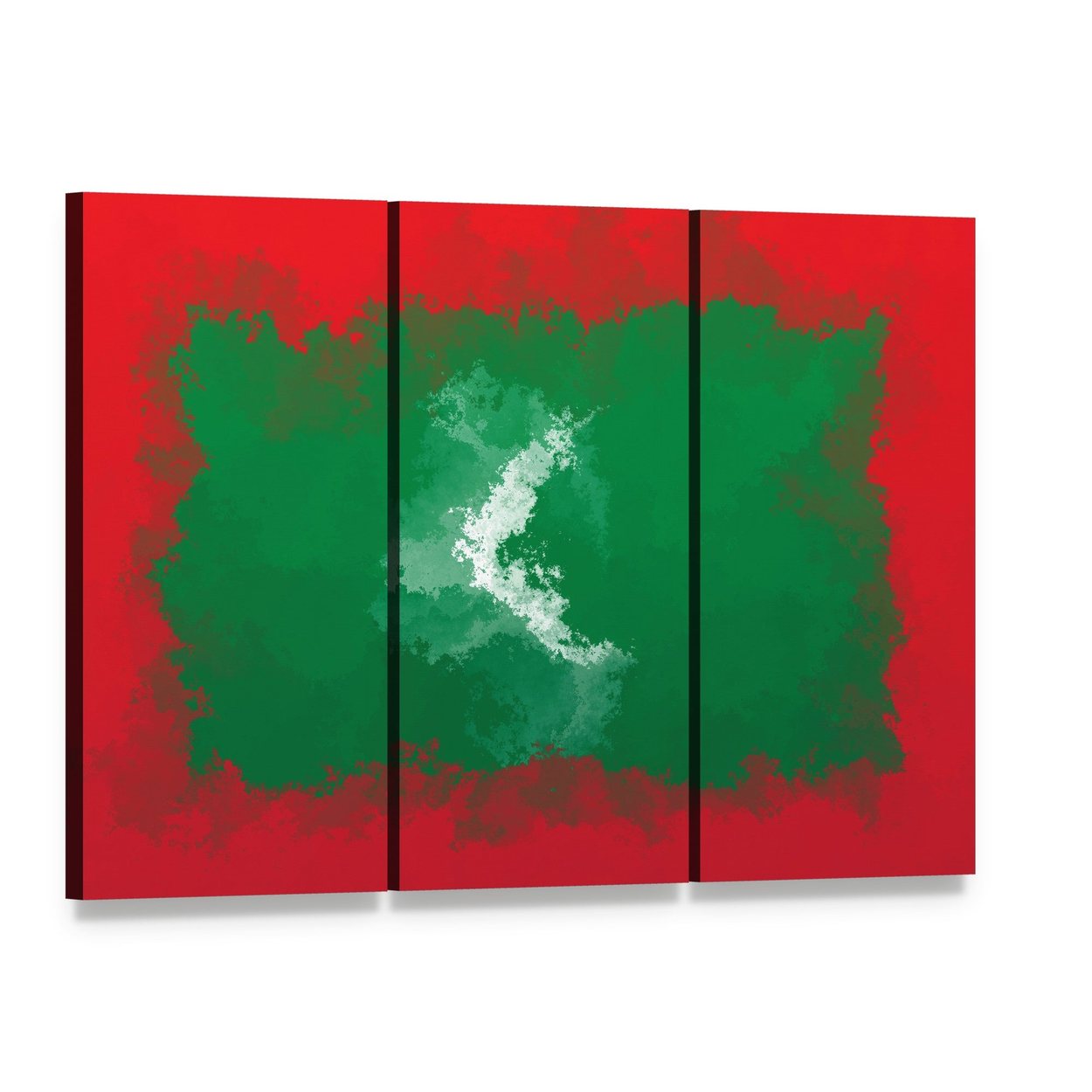 Grunge Maldives Flag Canvas Wall Art, 3 panel 3 Horizontal layout gallery wrapped canvas set, angled product view