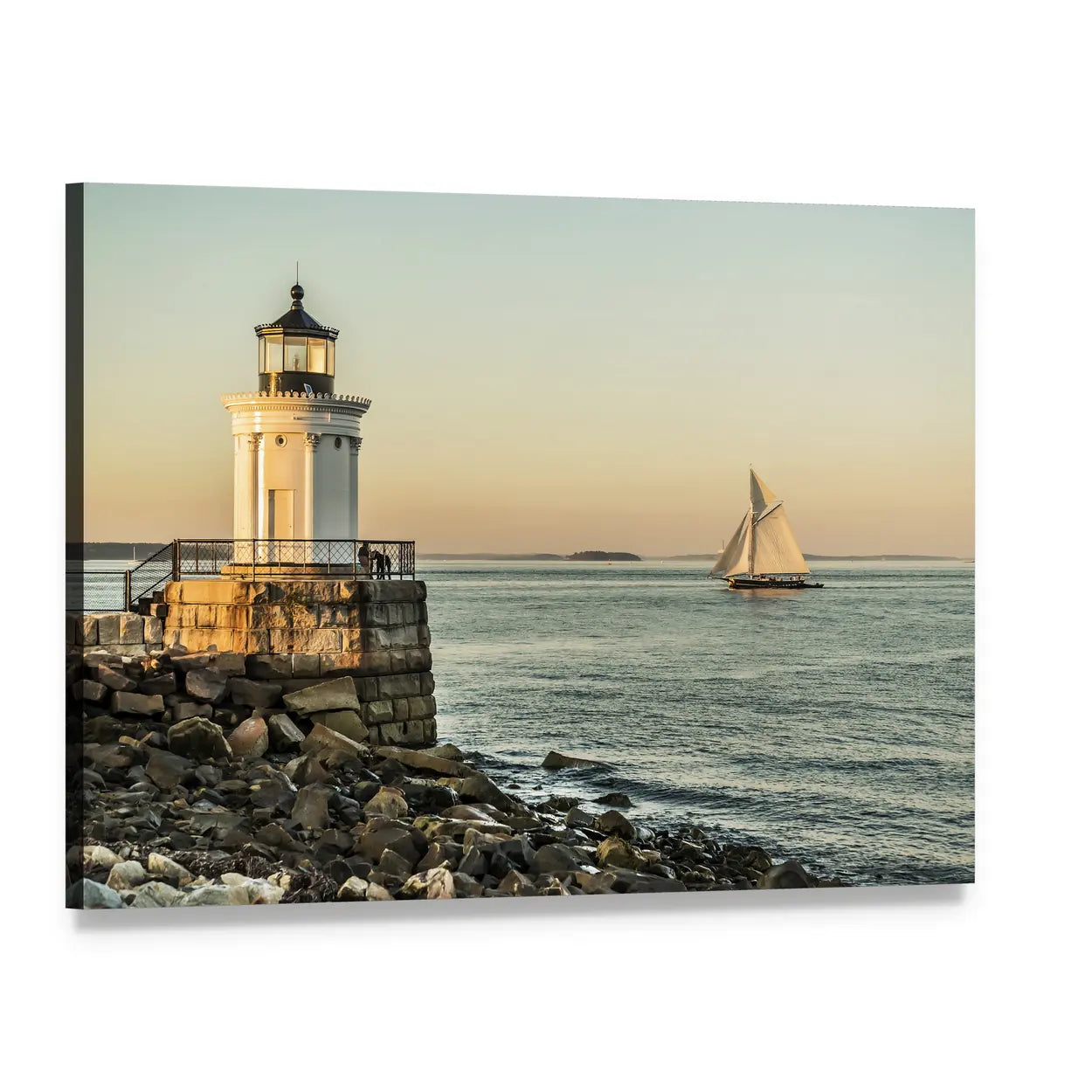 Bug Light Lighthouse at Sunset Canvas Wall Art, single panel gallery wrapped canvas, angled product view