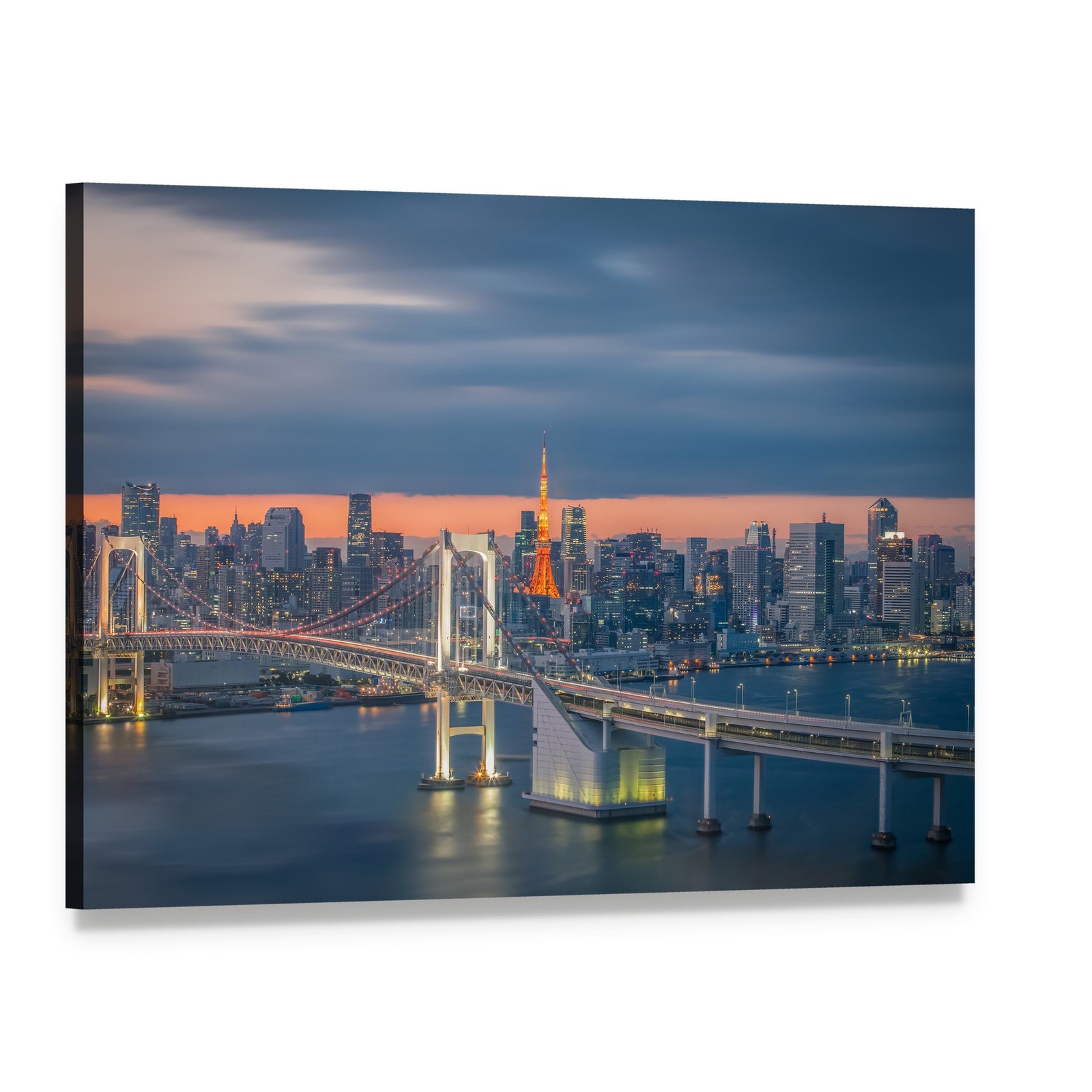 Tokyo Rainbow Bridge at Twilight Canvas Wall Art, single panel gallery wrapped canvas, angled product view