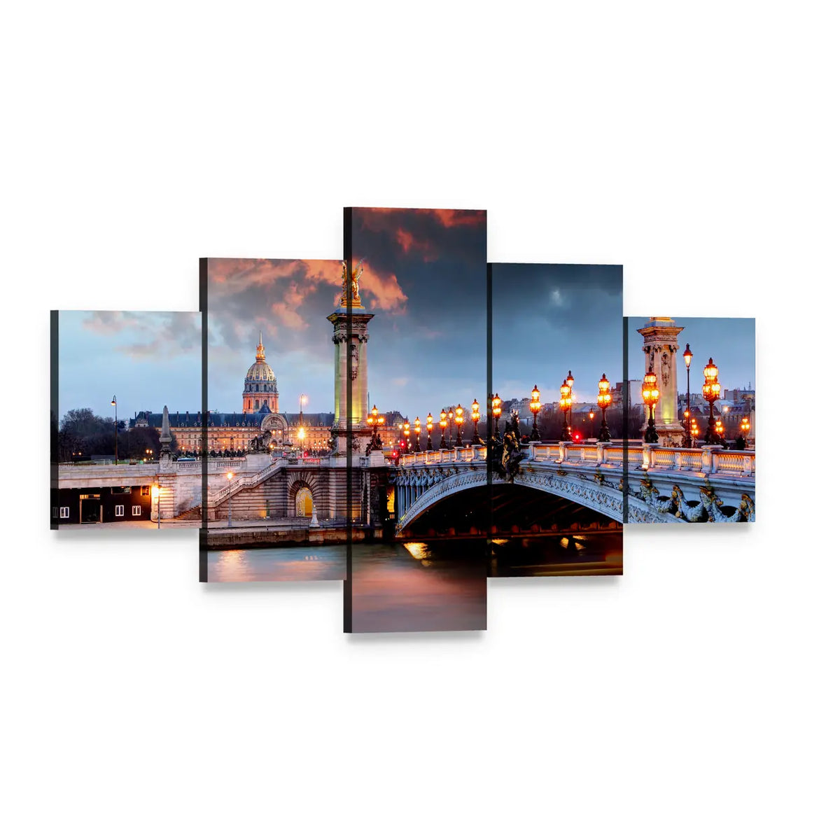 Alexandre Iii Bridge in Paris Canvas Wall Art, 5 panel 5 Star layout gallery wrapped canvas set, angled product view