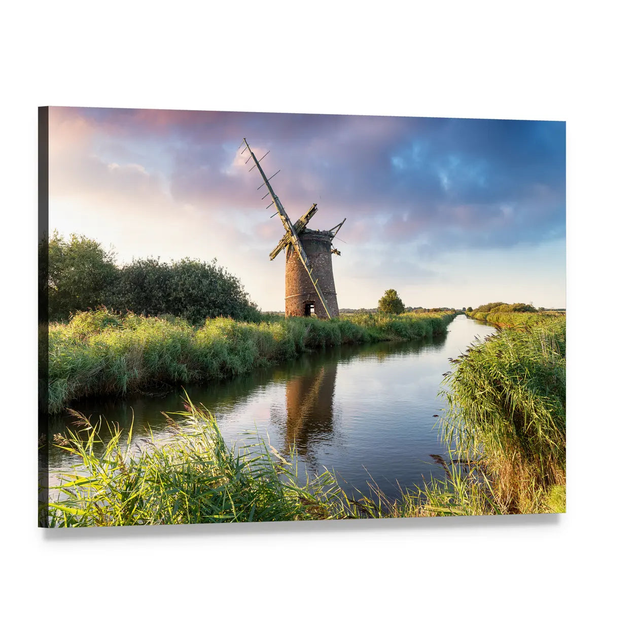 Brograve Windmill at Sunset Canvas Wall Art, single panel gallery wrapped canvas, angled product view