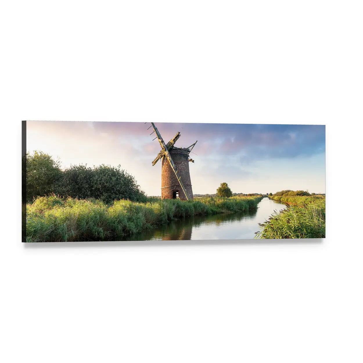 Brograve Windmill, England Panoramic Canvas Wall Art, single panel gallery wrapped canvas, angled product view