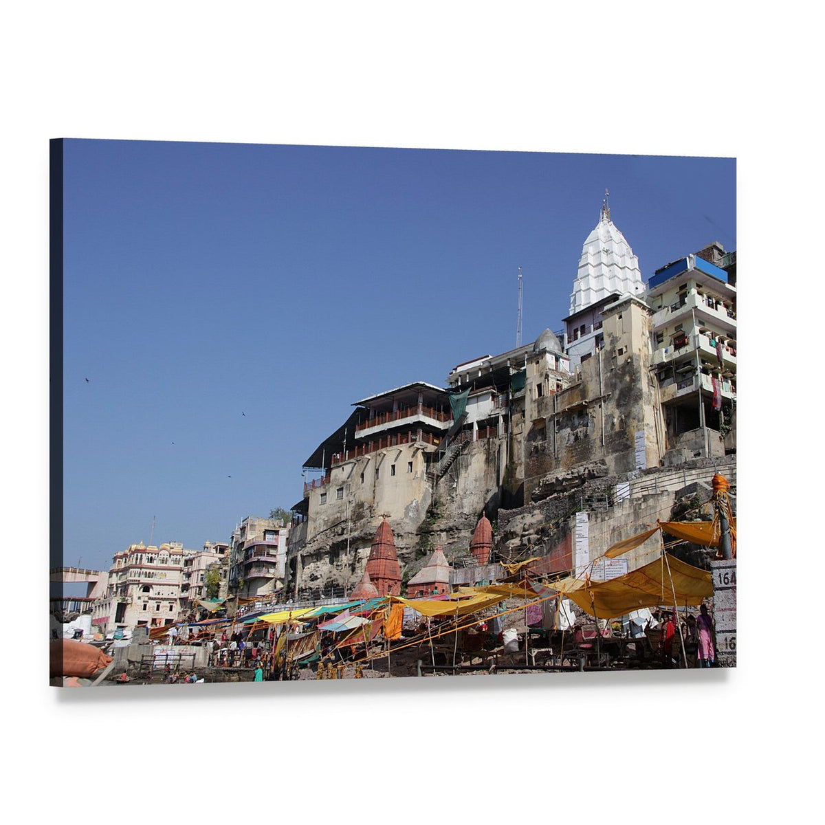 Omkareshwar Jyothiling Temple in Vibrant Setting Canvas Wall Art, single panel gallery wrapped canvas, angled product view