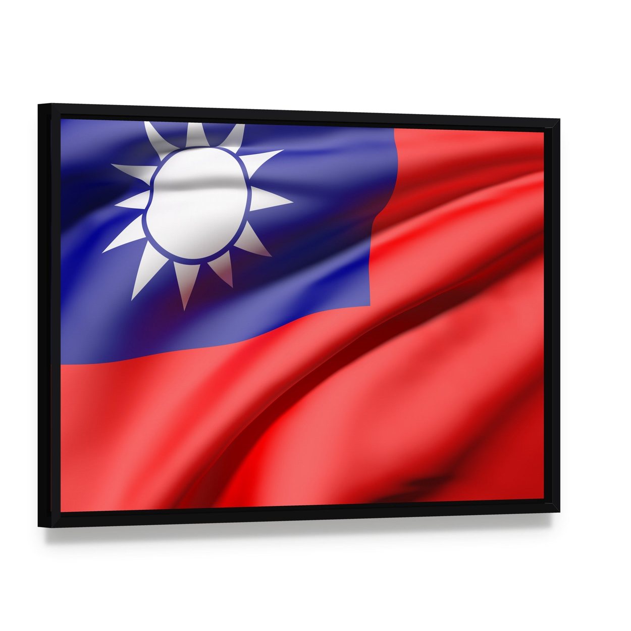 Waving Taiwan Flag Canvas Wall Art, framed canvas in a black floater frame, angled product view