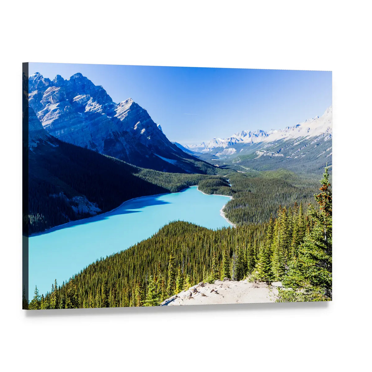 Turquoise Glacial Lake with Snow-capped Peaks Canvas Wall Art, single panel gallery wrapped canvas, angled product view