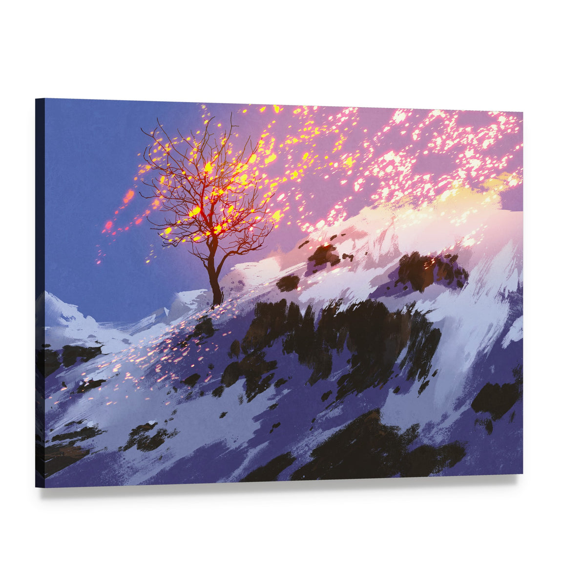 Bare Winter Tree with Glowing Particles Canvas Wall Art, single panel gallery wrapped canvas, angled product view