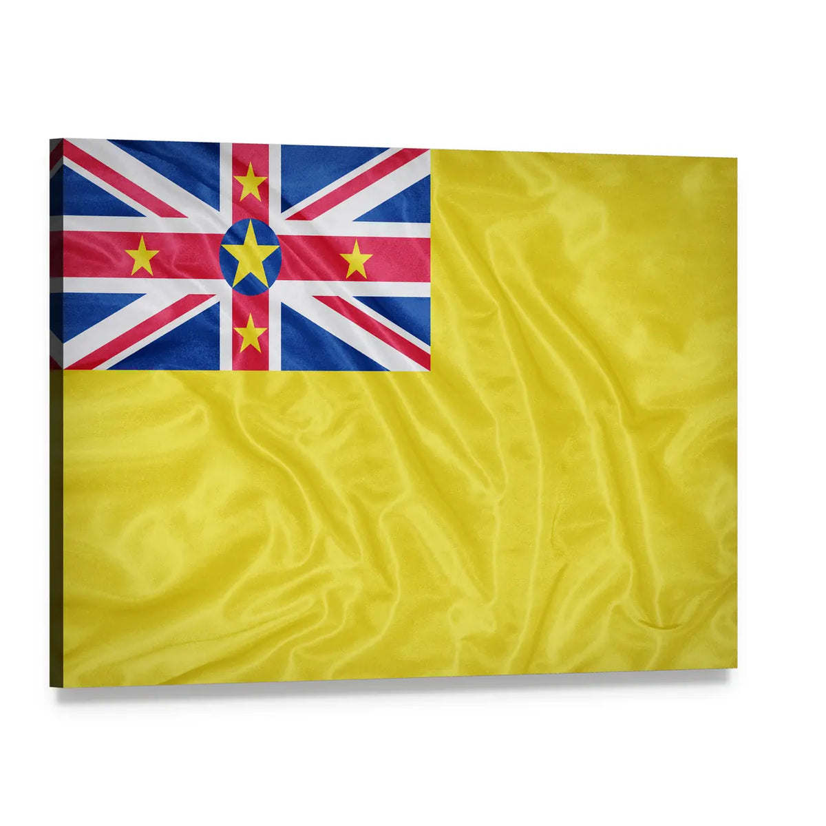 Waving Niue Flag Canvas Wall Art, single panel gallery wrapped canvas, angled product view