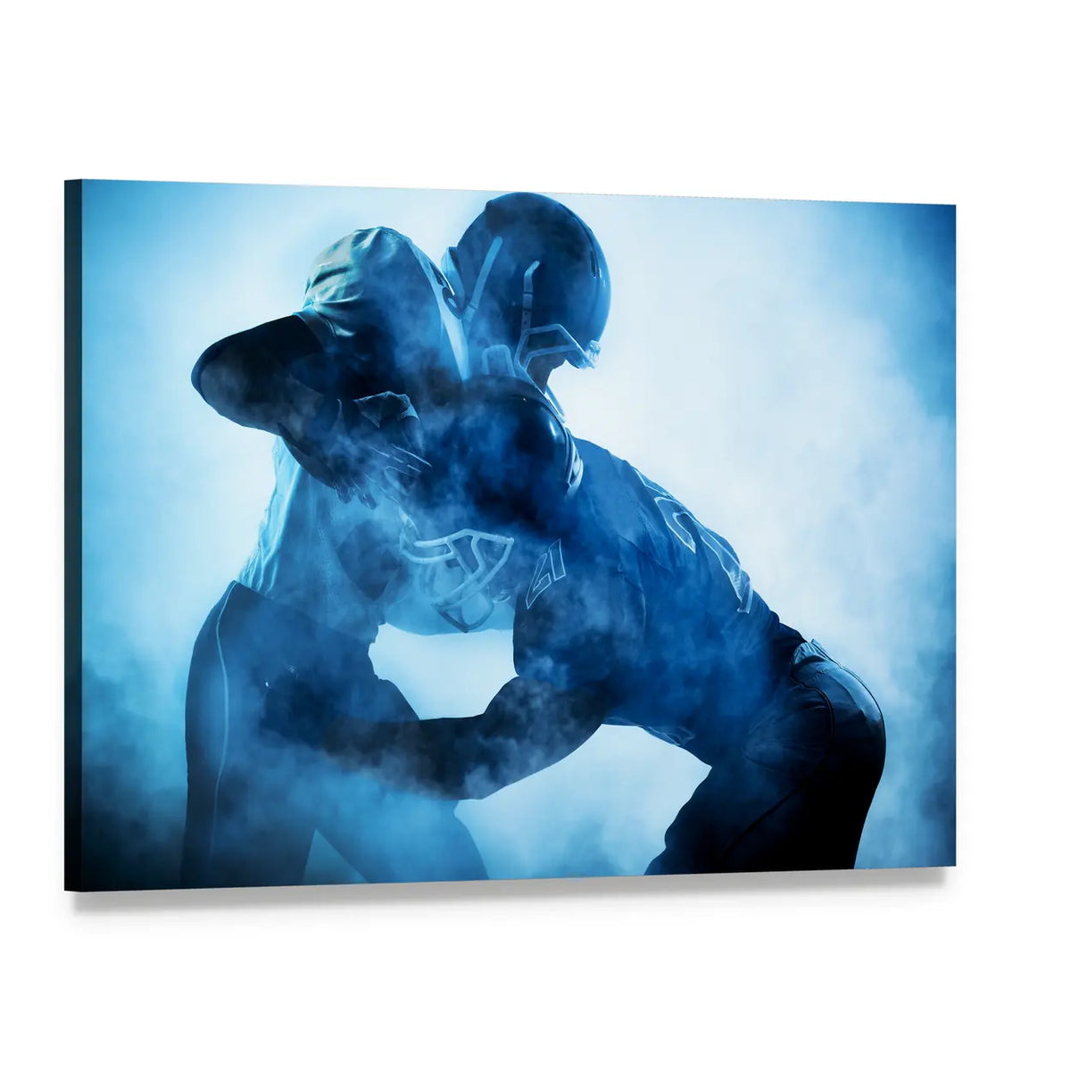 American Football Players Silhouette Canvas Wall Art, single panel gallery wrapped canvas, angled product view