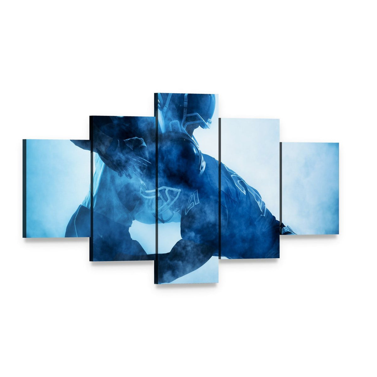 American Football Player Silhouettes Canvas Wall Art, 5 panel 5 Star layout gallery wrapped canvas set, angled product view