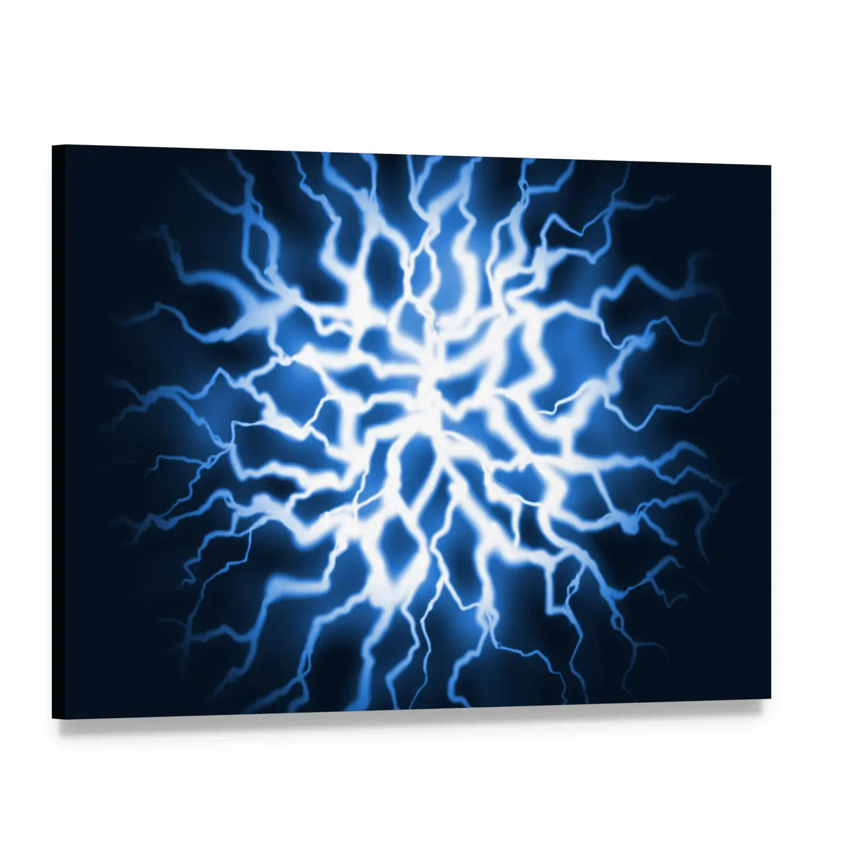 Blue Thunder Energy Burst Canvas Wall Art, single panel gallery wrapped canvas, angled product view