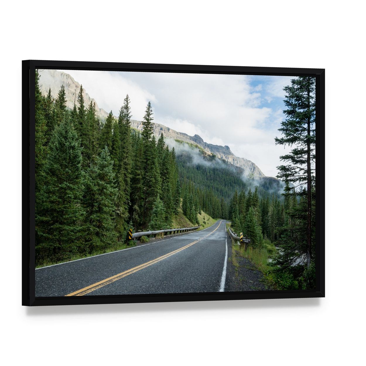 Beartooth Highway Mountain Road, Montana Canvas Wall Art, framed canvas in a black floater frame, angled product view