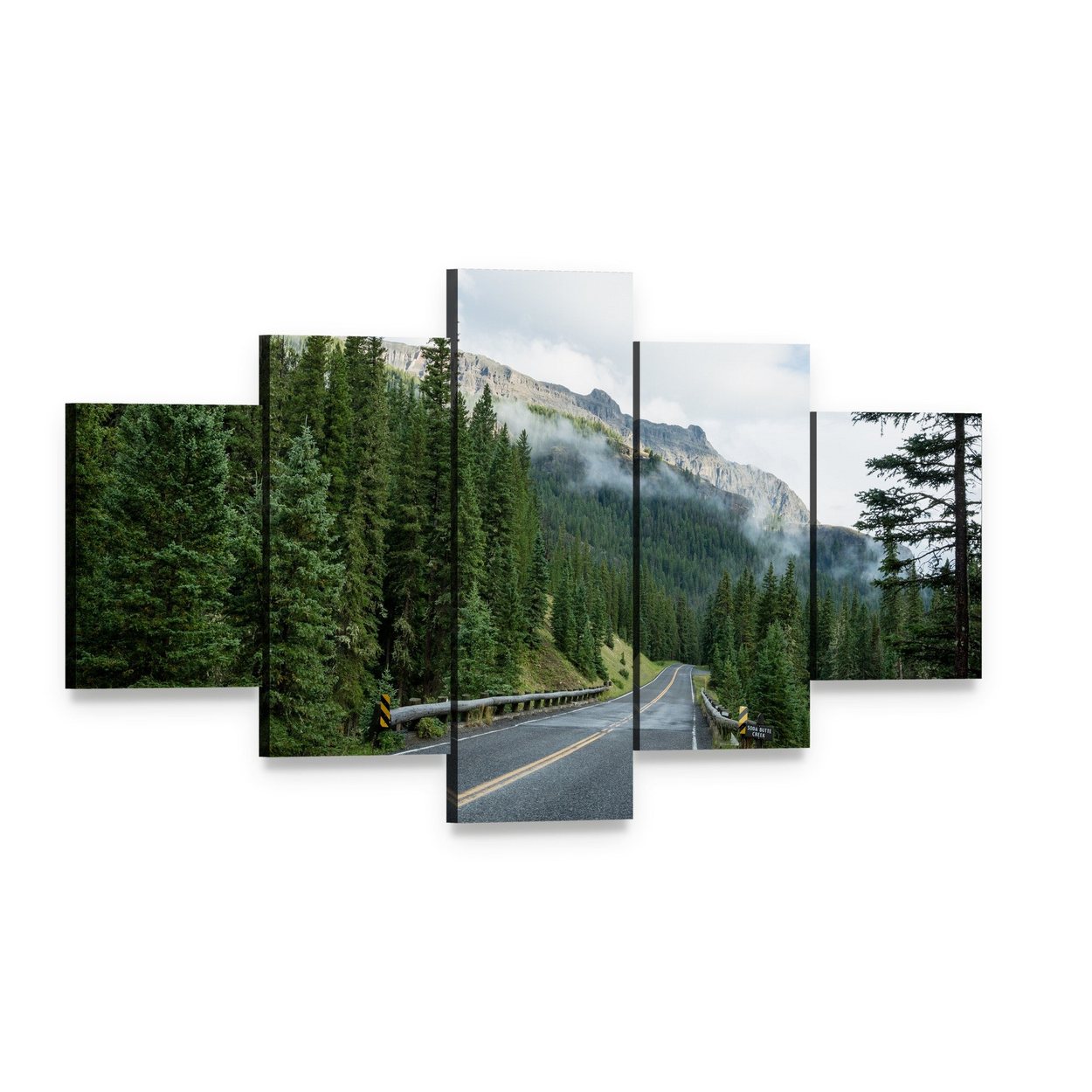 Beartooth Highway Mountain Road, Montana Canvas Wall Art, 5 panel 5 Star layout gallery wrapped canvas set, angled product view
