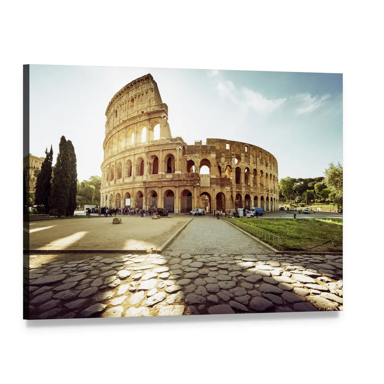 Morning Sun Over the Colosseum, Rome Canvas Wall Art, single panel gallery wrapped canvas, angled product view