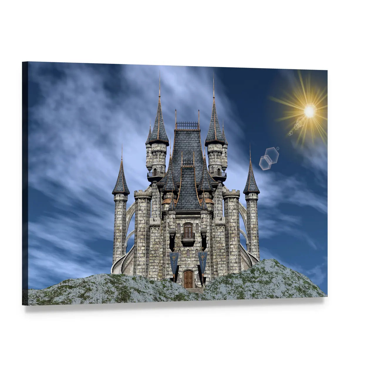 Castle Upon a Rocky Hill Canvas Wall Art, single panel gallery wrapped canvas, angled product view