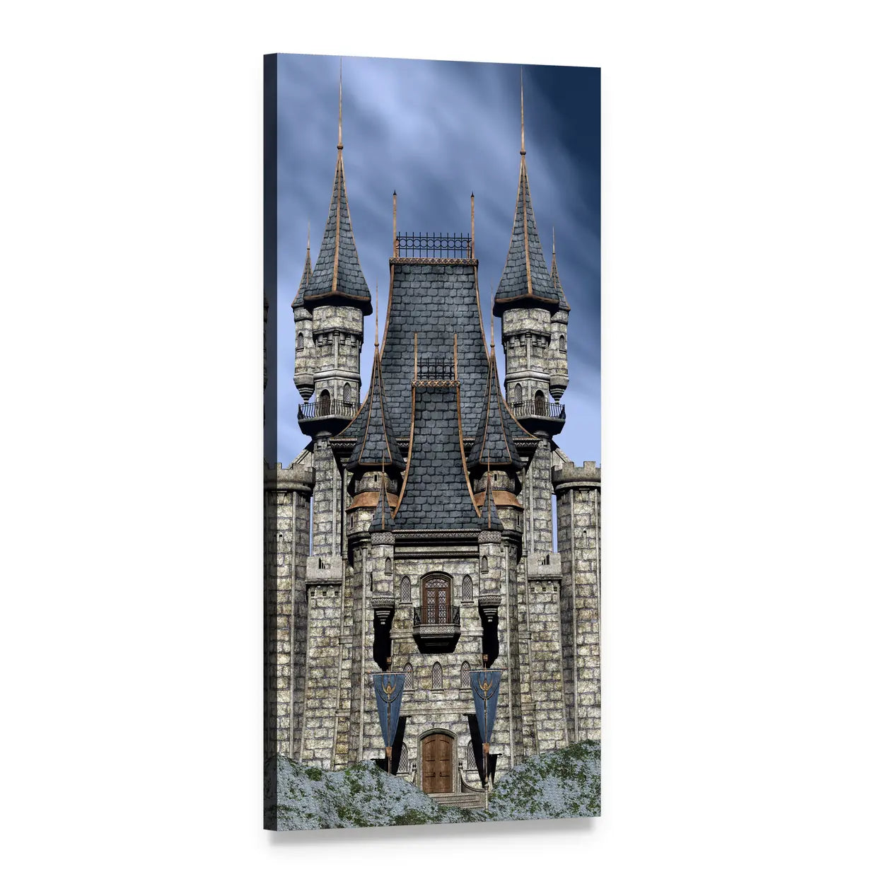 Castle Upon a Rocky Hill Vertical Canvas Wall Art, 1 panel 1 Vertical layout gallery wrapped canvas set, angled product view