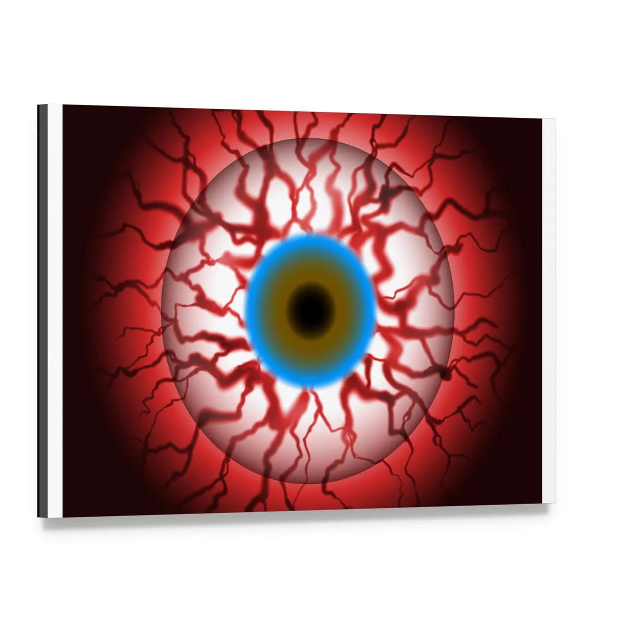 Bloodshot Eyeball with Radiating Veins Canvas Wall Art, single panel gallery wrapped canvas, angled product view