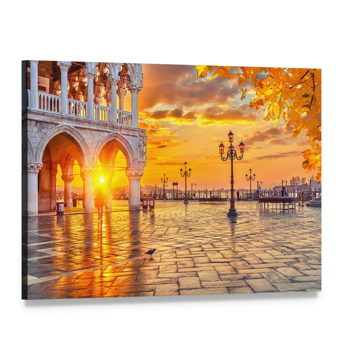 Venetian Piazza in Golden Light Canvas Wall Art, single panel gallery wrapped canvas, angled product view