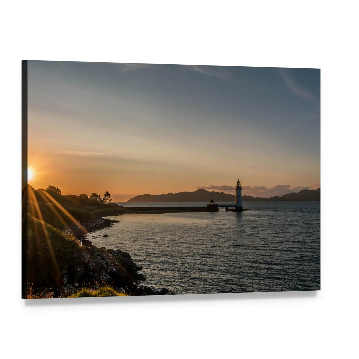 Tobermory Lighthouse at Sunset, Scotland Canvas Wall Art, single panel gallery wrapped canvas, angled product view