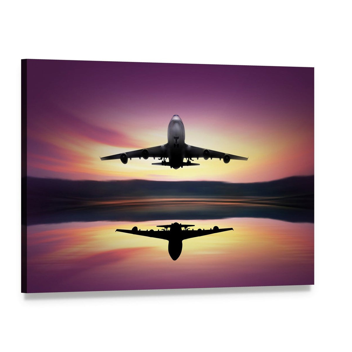 Airplane Flying Above Lake Canvas Wall Art, single panel gallery wrapped canvas, angled product view