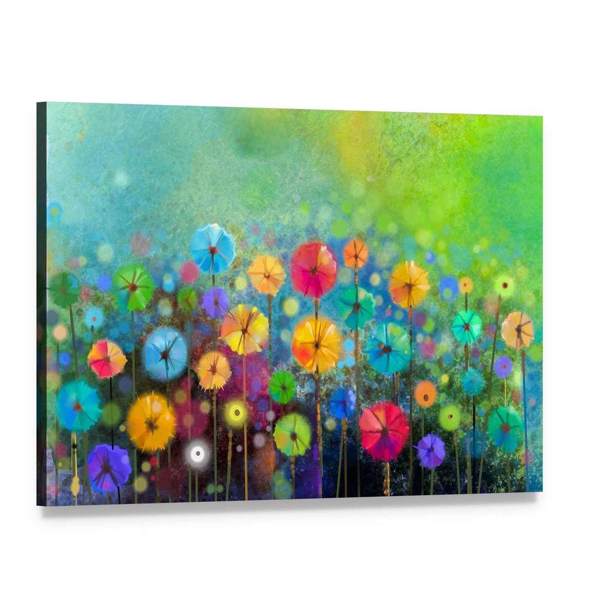 Hand Painted Colorful Flowers Canvas Wall Art, single panel gallery wrapped canvas, angled product view