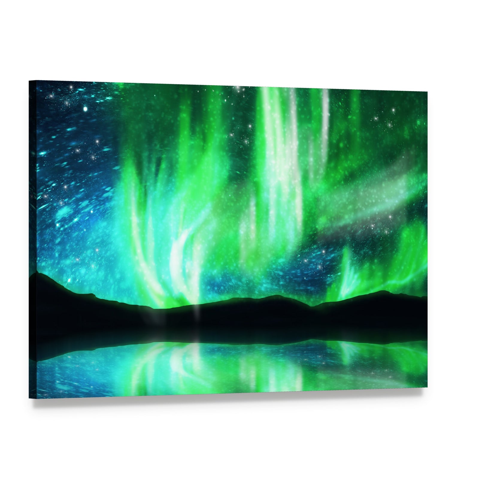 Scenic Northern Lights Canvas Wall Art, single panel gallery wrapped canvas, angled product view