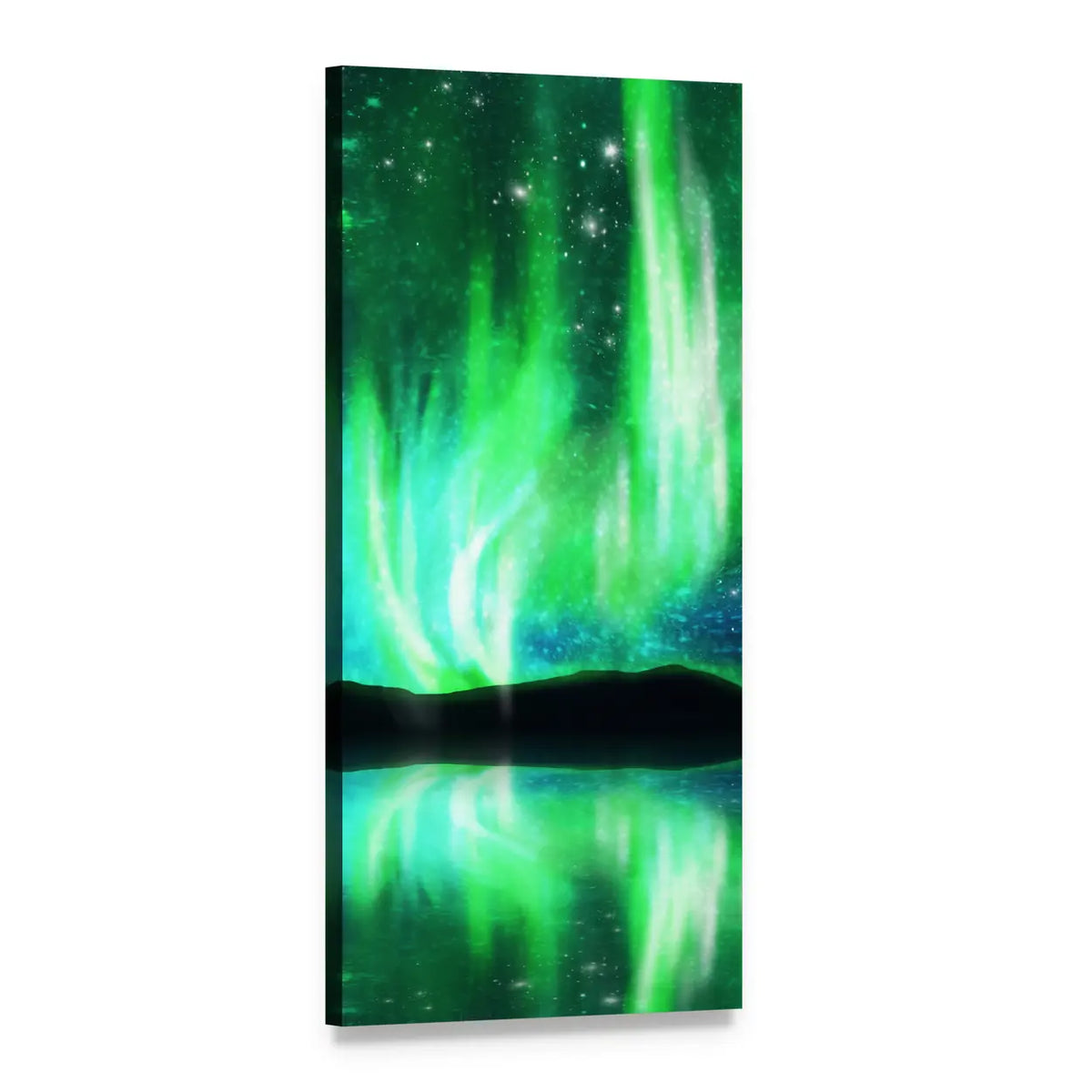 Aurora Borealis Over Mountain Reflection Vertical Canvas Wall Art, 1 panel 1 Vertical layout gallery wrapped canvas set, angled product view