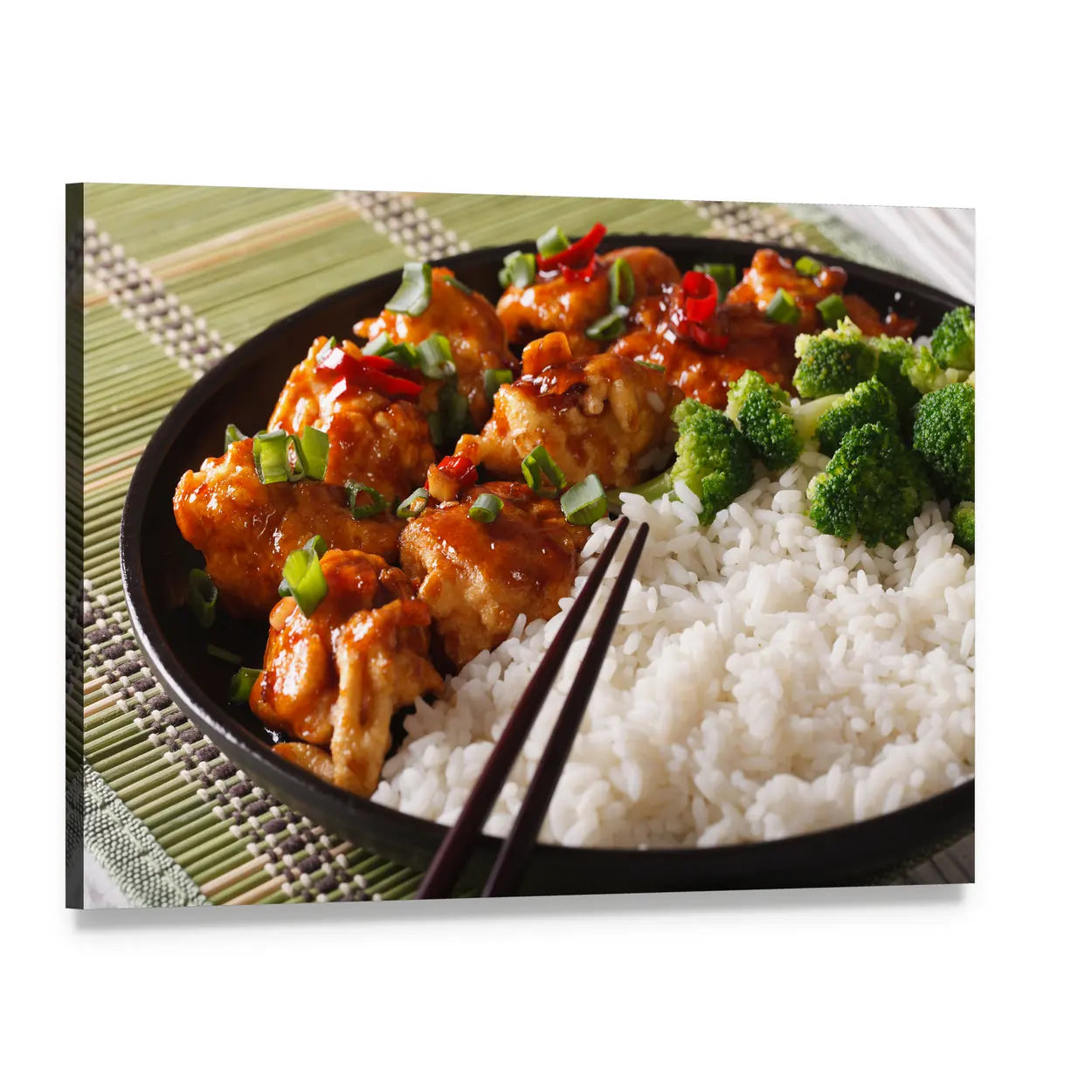 Glazed Chicken with Rice Canvas Wall Art, single panel gallery wrapped canvas, angled product view