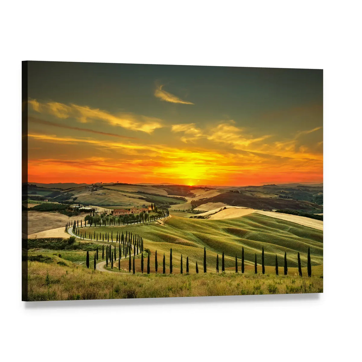 Italian Countryside Farm at Sunset Canvas Wall Art, single panel gallery wrapped canvas, angled product view