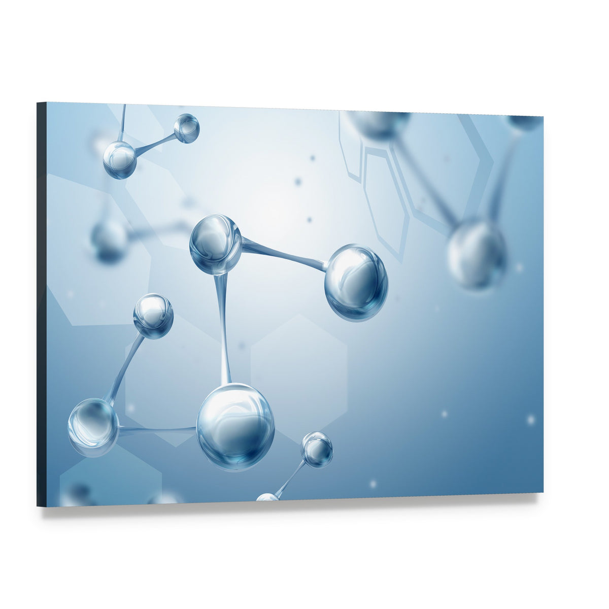Molecular Structure with Glowing Hex Grid Canvas Wall Art, single panel gallery wrapped canvas, angled product view