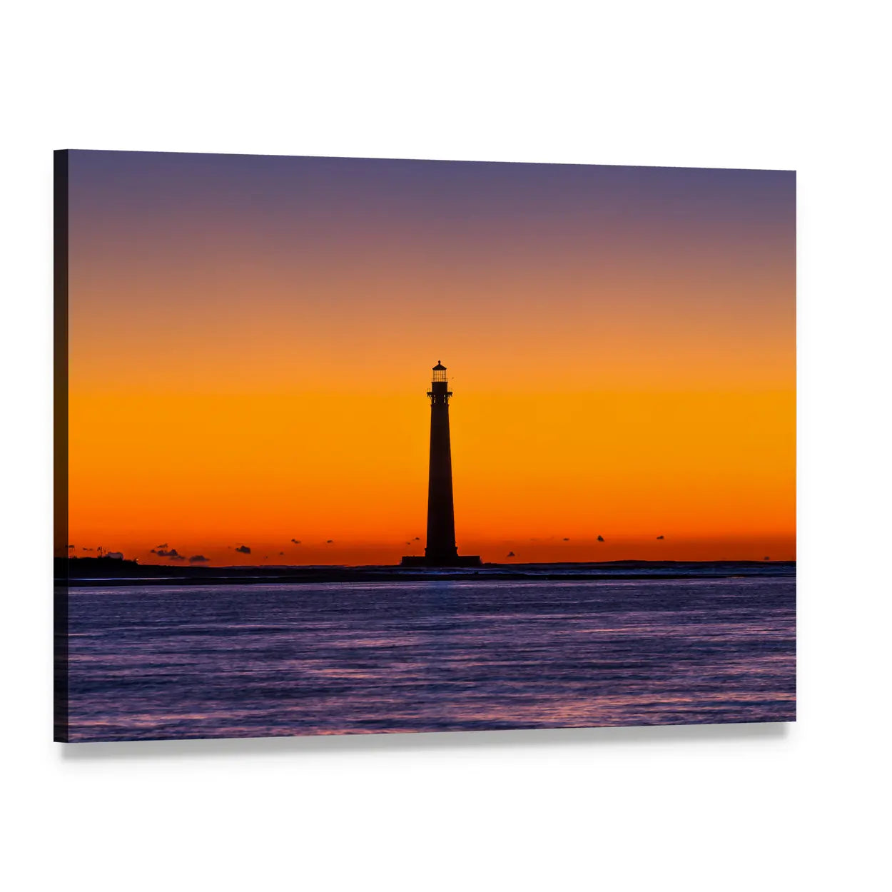 Morris Island Lighthouse at Sunset Canvas Wall Art, single panel gallery wrapped canvas, angled product view