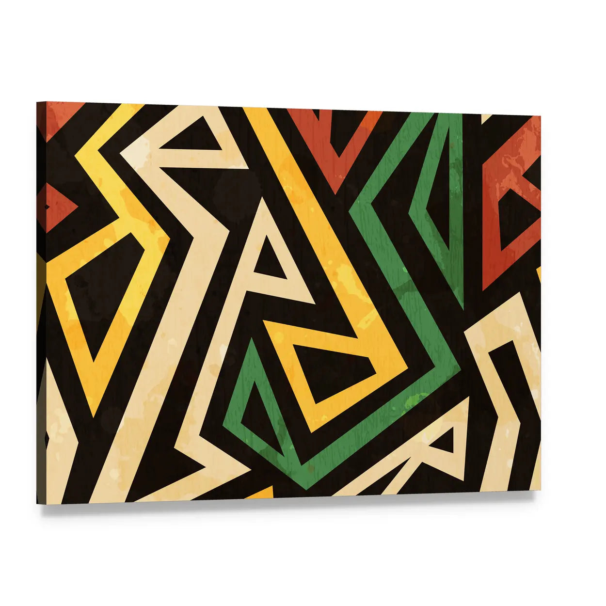 African Geometric Pattern Canvas Wall Art, single panel gallery wrapped canvas, angled product view