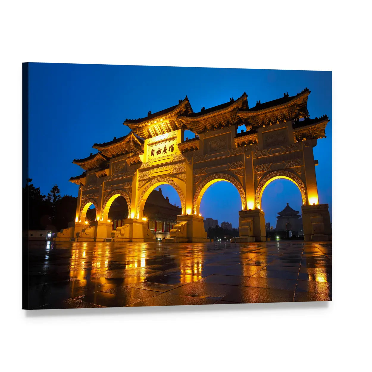 Illuminated Gate at Chiang Kai Shek Memorial Hall Canvas Wall Art, single panel gallery wrapped canvas, angled product view