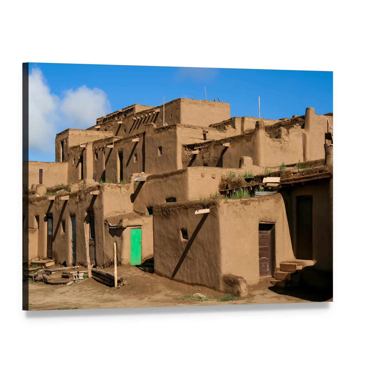 Ranchos De Taos Adobe Buildings Canvas Wall Art, single panel gallery wrapped canvas, angled product view