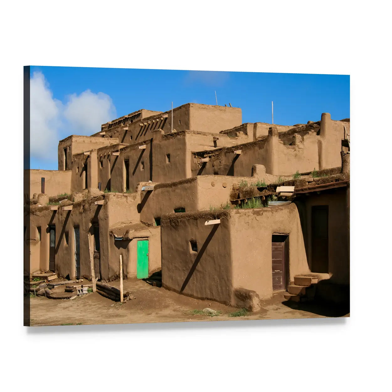 Ranchos De Taos Adobe Village Canvas Wall Art, single panel gallery wrapped canvas, angled product view