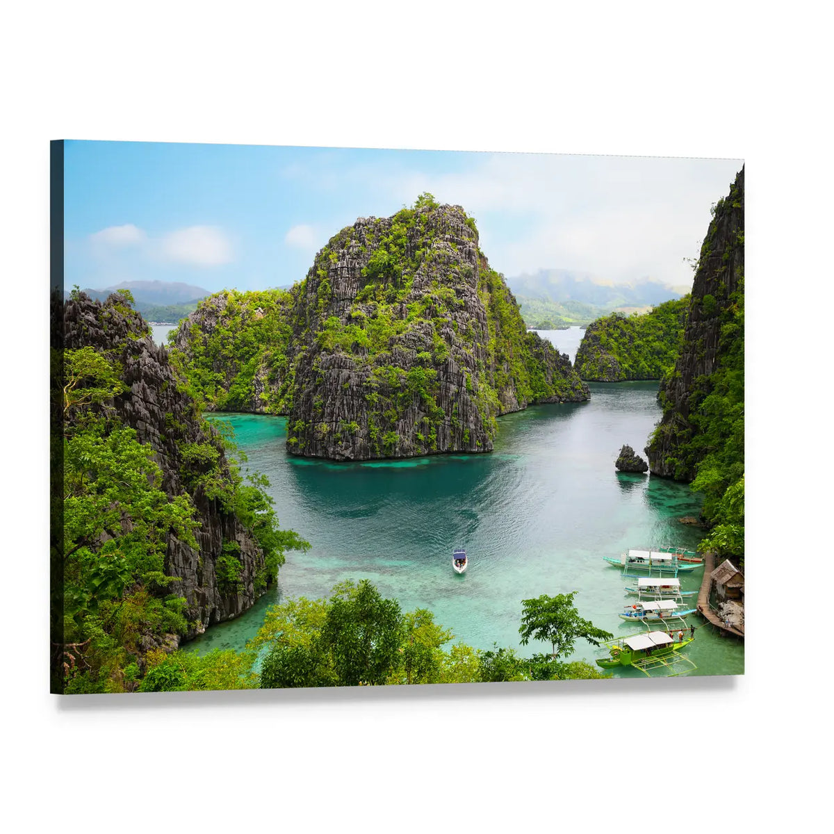 Coron Limestone Cliffs and Turquoise Lagoon Canvas Wall Art, single panel gallery wrapped canvas, angled product view