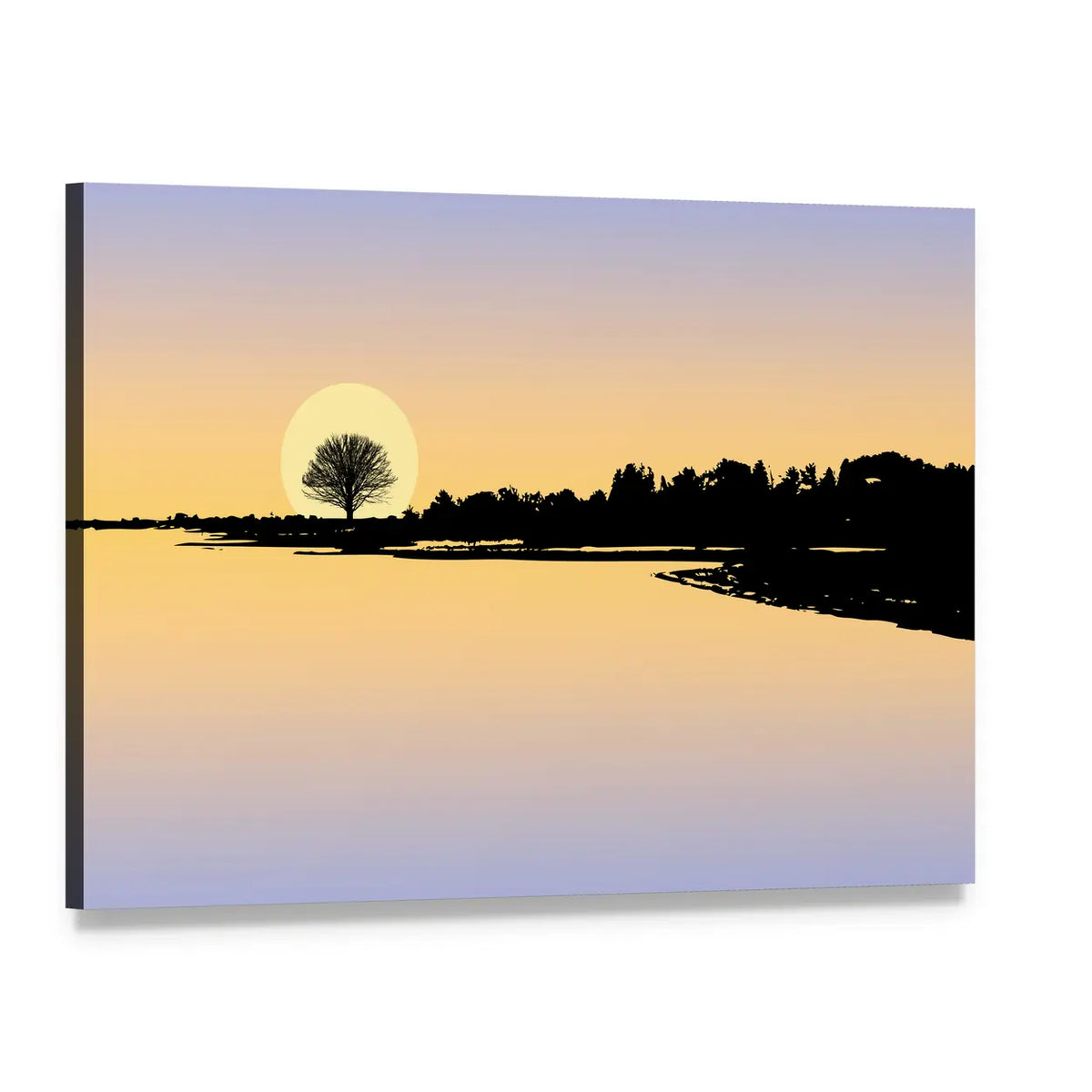 Sunset Over Lake Canvas Wall Art, single panel gallery wrapped canvas, angled product view